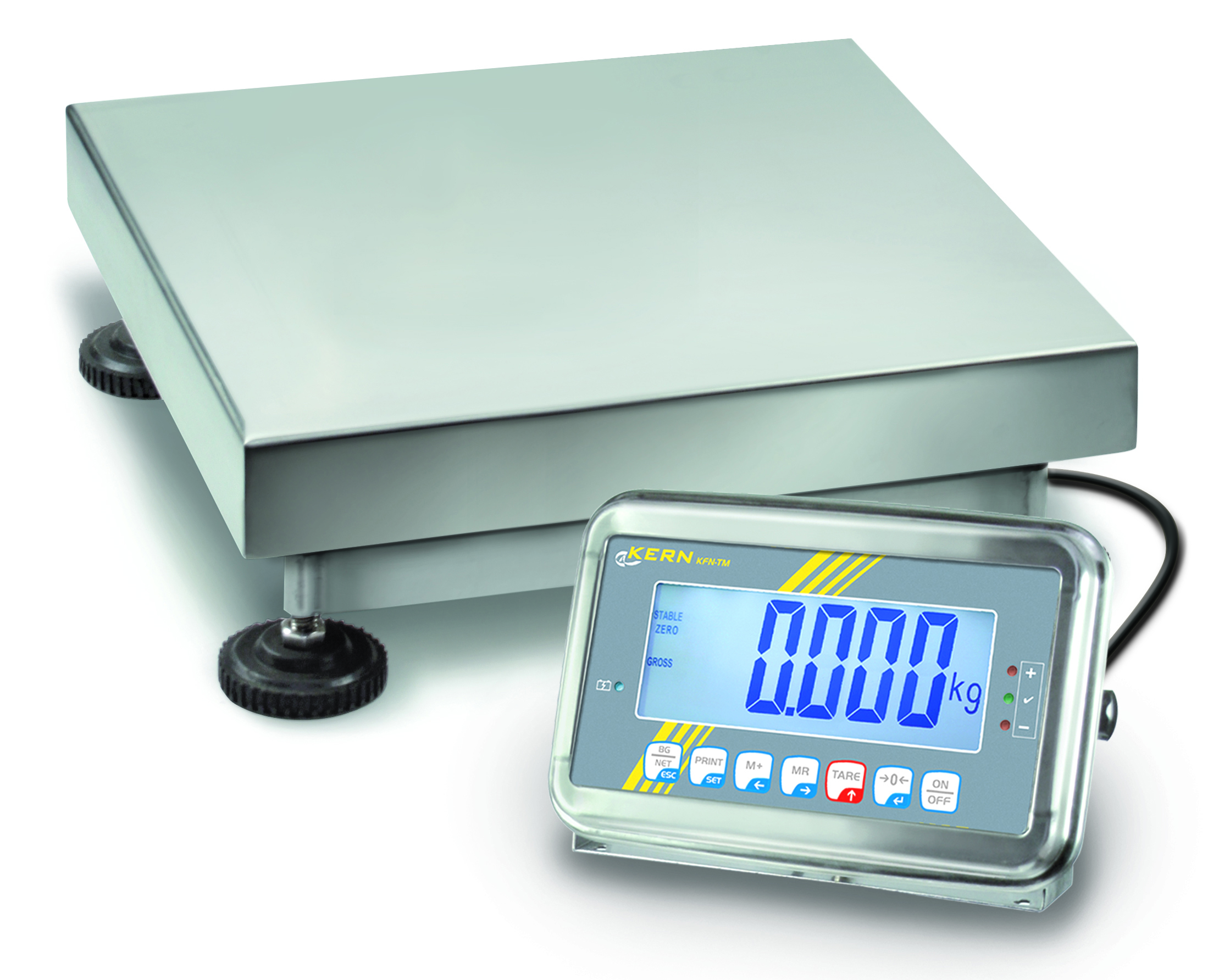 SFB 50K-3XL SFB 50K-3XL Plateauweegschaal 0,005 kg : 50 kg SFB 50K-3XL Plateauweegschaal 0,005 kg : 50 kg Roestvrijstalen plateauweegschaal met IP65, XL-plateau en ijkgoedkeuring [M] . Geschikt voor ruwe industriële toepassingen. Industriekwaliteit: robuuste uitvoering, eenvoudig te reinigen. Geoptimaliseerd voor de hogere eisen aan hygiëne in de voedingsmiddelenindustrie.  Weegschaal geheel in RVS. Weegcel edelstaal, met siliconencoating. Opmerking: Silicone is niet geschikt voor contact met agressieve stoffen zoals zuren etc. of permanent gebruik in natte ruimtes.. Afleesinrichting verschillend te plaatsen: bijv. vrijstaand of aan de wand geschroefd. Zeer groot scherm: cijferhoogte 52 mm. Heldere achtergrondverlichting voor het gemakkelijk aflezen van de weegwaarde ook bij slecht licht| img-hr-sfb.jpg